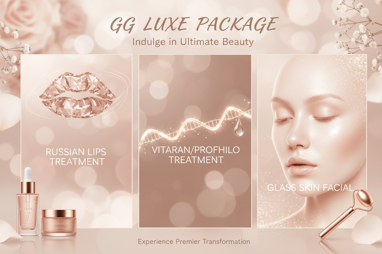 GG Luxe Package Russian Lips
Vitaran or Profhilo
Glass Skin Facial