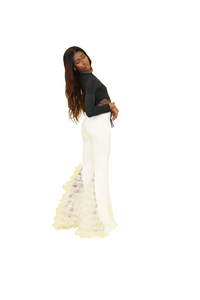 Back Frills White Trouser