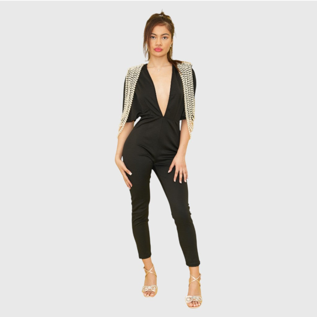 Black Beaded Jumpsuit