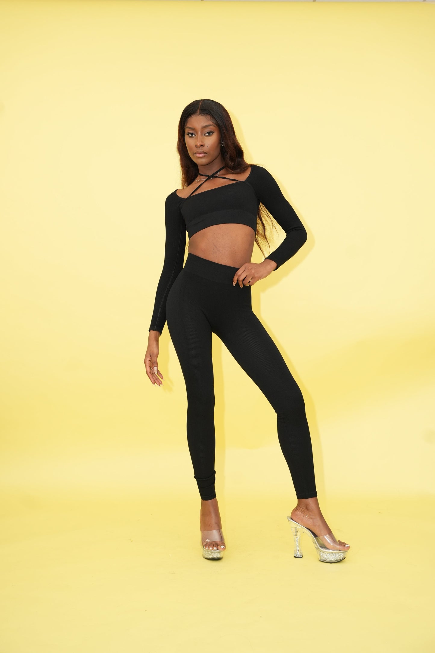 Black Cross Top and Long Pants