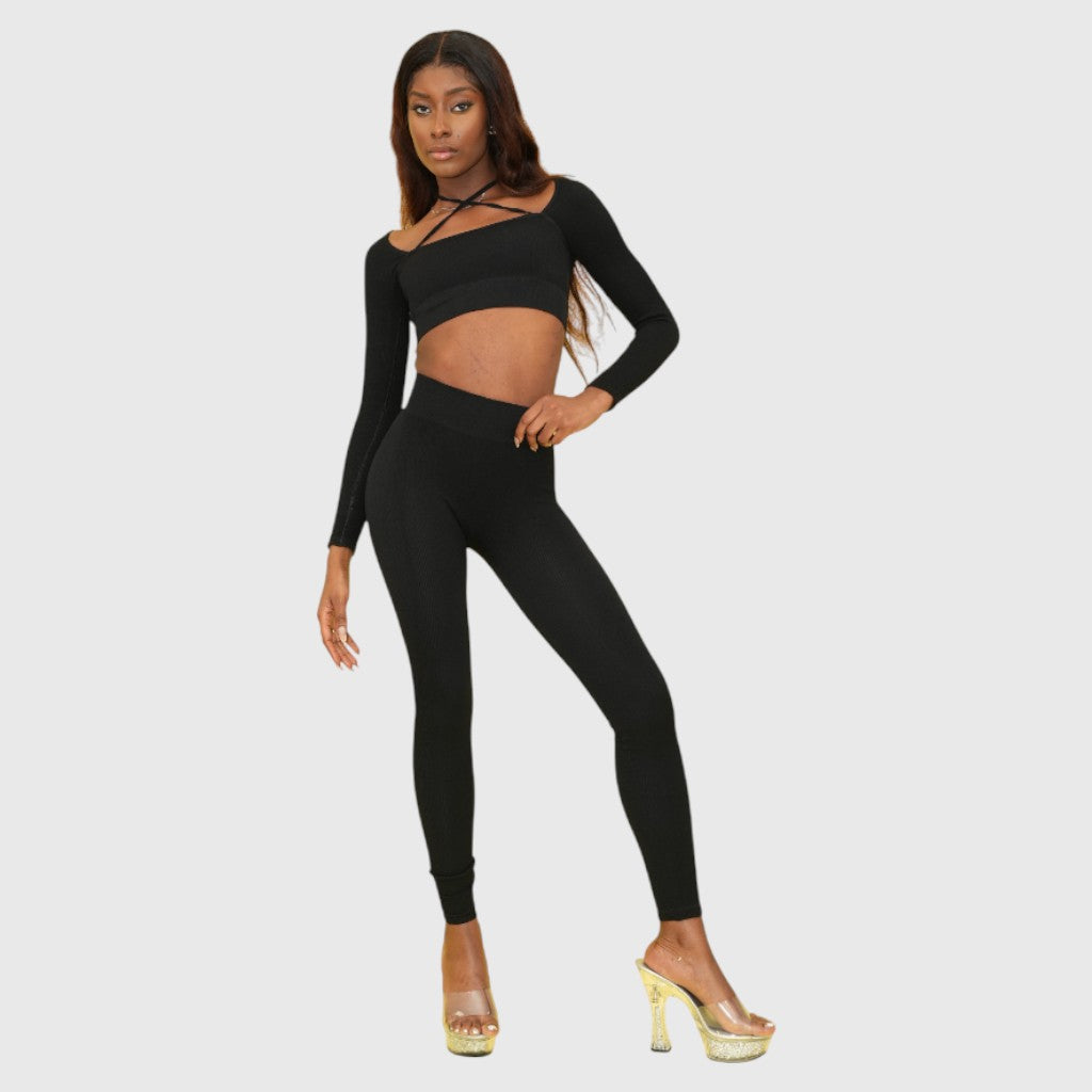 Cross Top Black and Long Pants