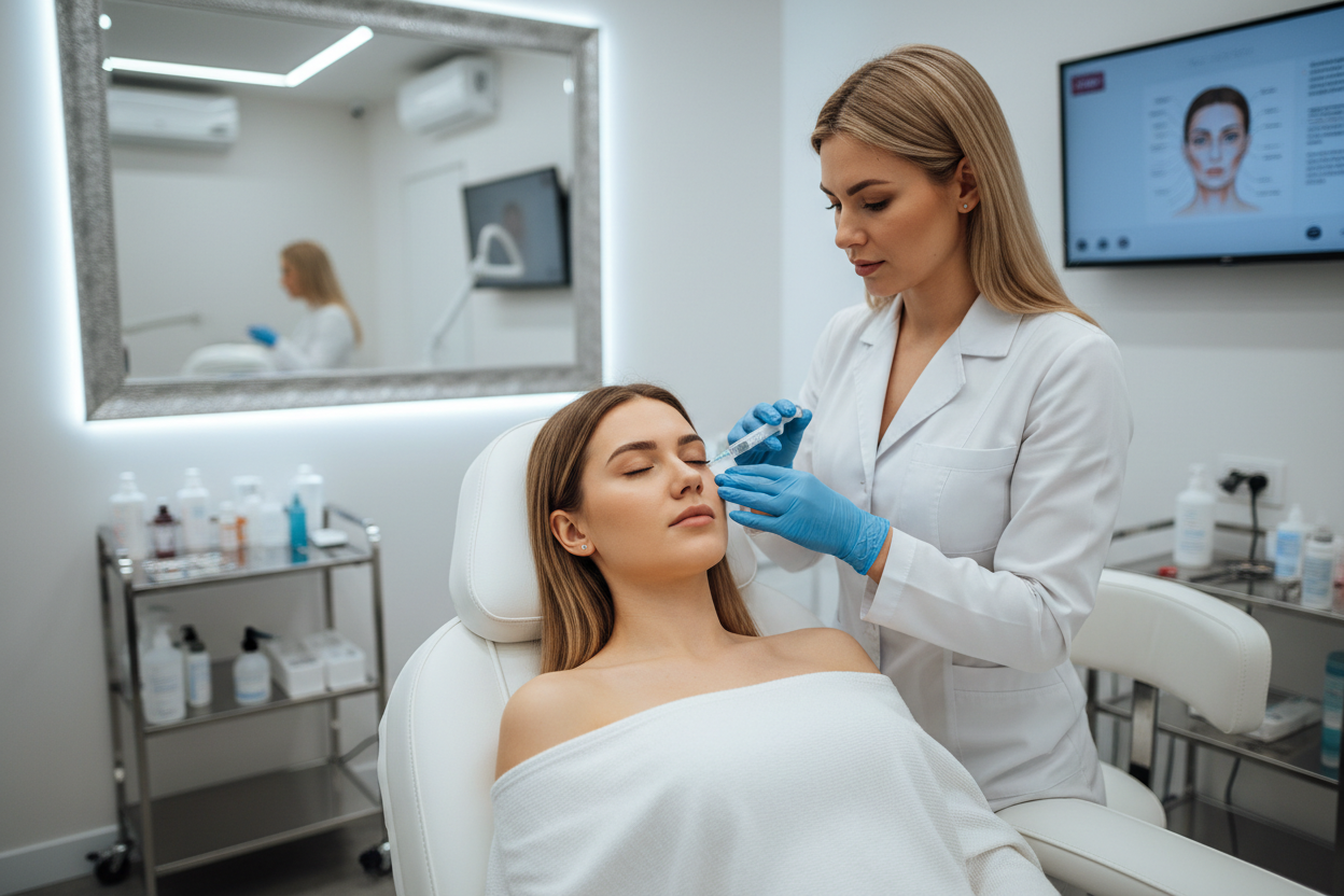 face filler injecting in a girl 